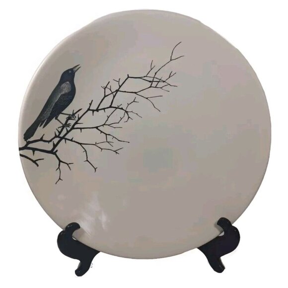 Victorian English Gothic Pottery XL 13" Serving Bowl Edward Challinor Crow Raven - Picture 2 of 7